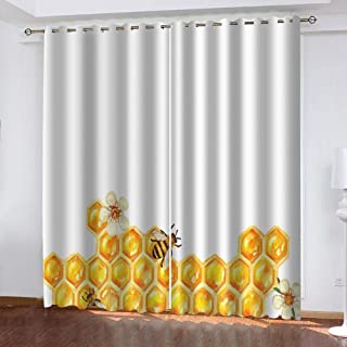 Dormitorio 3D Habitación Infantil Cortinas Abeja Animal Simple Super Soft Térmica Aislante Cortinas Poliéster Adecuado Balcon Salón Habitación Dormitorio Modernos Cortinas 280X245Cm. Regalos para Navidad