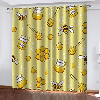 Cortinas Salon Opacas Abeja Amarilla Y Miel Térmicas Aislantes Intimidad Habitación Reduccion Ruido Poliéster Decoracion 2 Paneles L117Cm X H229Cm. Regalos para navidad y decoración hogar abejas
