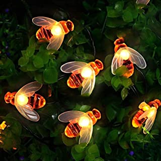 Cadena de Luces Solar 30 LED Guirnalda Luces Solares Exteriores Impermeables en forma de Abeja para Jardín Patio Árboles Césped Color Blanco Cálido