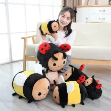 Juguete de peluche de mariquita de abeja para niños, de alta calidad muñeco de peluche, almohada cilíndrica para dormir, muñeca suave, decoración para sofá, regalo de cumpleaños